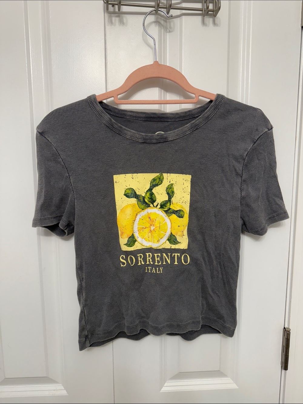 Sorrento Italy Gray Crop Tee with Lemon Graphic